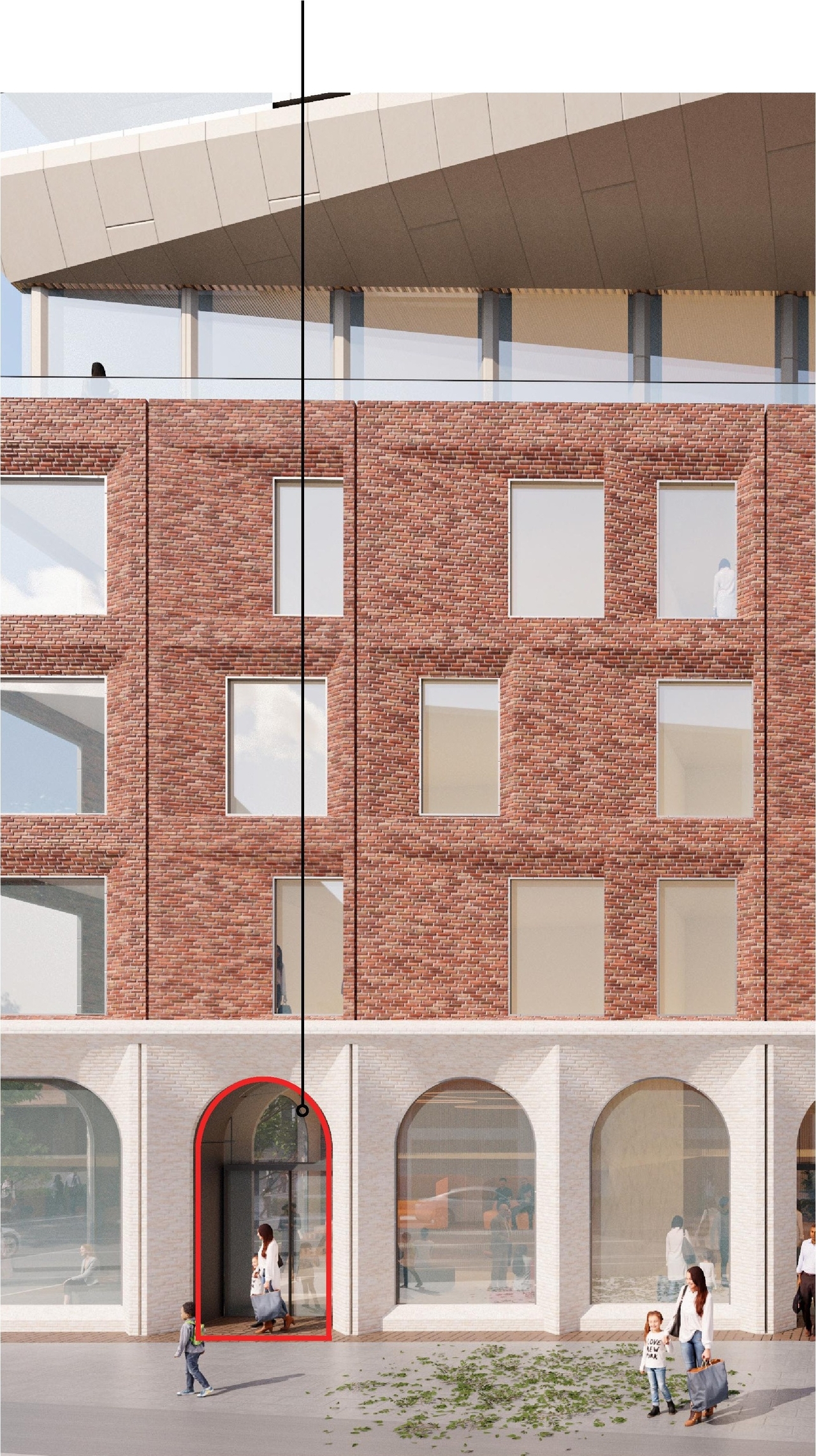 Rendering of building from page 26 of the file '2025-09-03 - SDRP Design Brief - Package 3 - D02-02-20-0101'