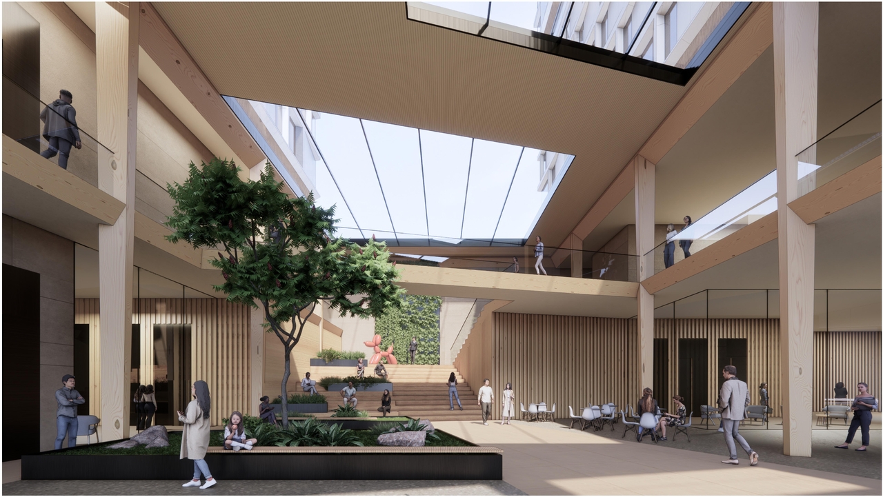 Rendering of building from page 26 of the file '2024-05-07 - Special Design Review Panel Presentation - D02-02-20-0101'