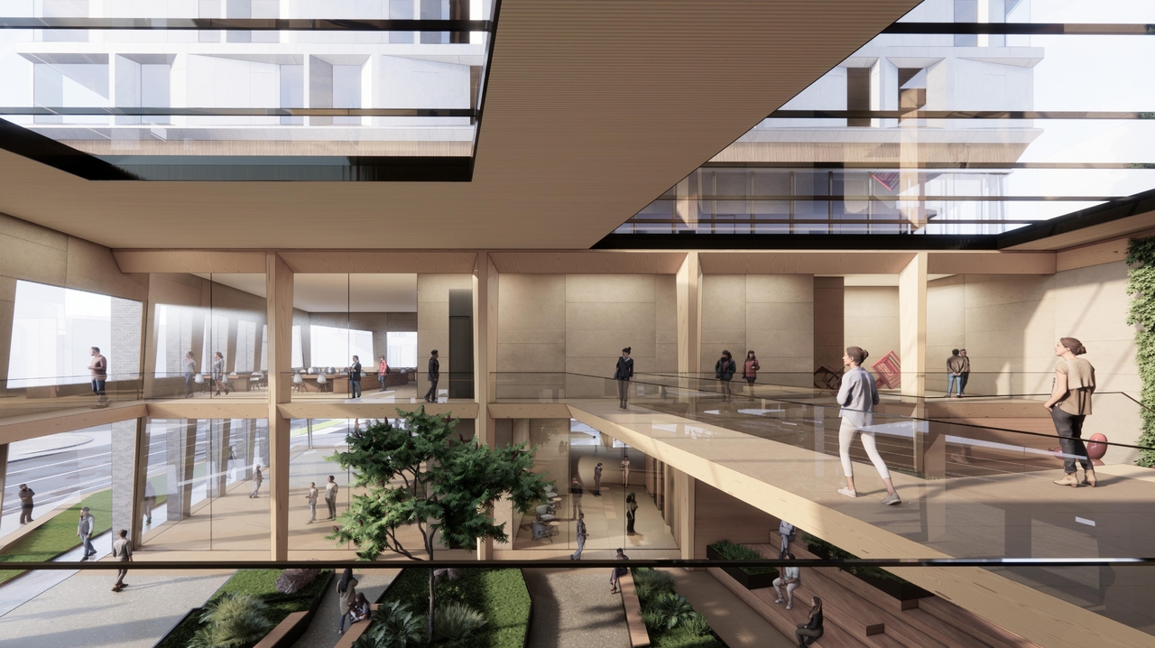 Rendering of building from page 30 of the file '2024-05-07 - Special Design Review Panel Presentation - D02-02-20-0101'