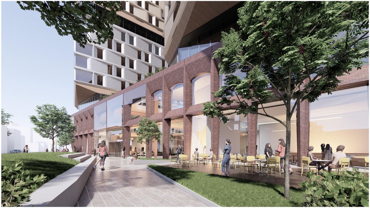 Rendering of building from page 31 of the file '2024-05-07 - Special Design Review Panel Presentation - D02-02-20-0101'