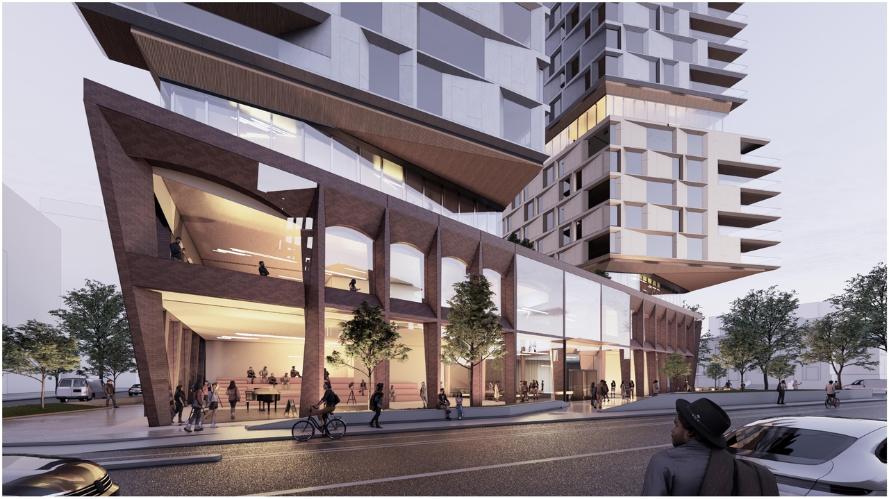 Rendering of building from page 36 of the file '2024-05-07 - Special Design Review Panel Presentation - D02-02-20-0101'
