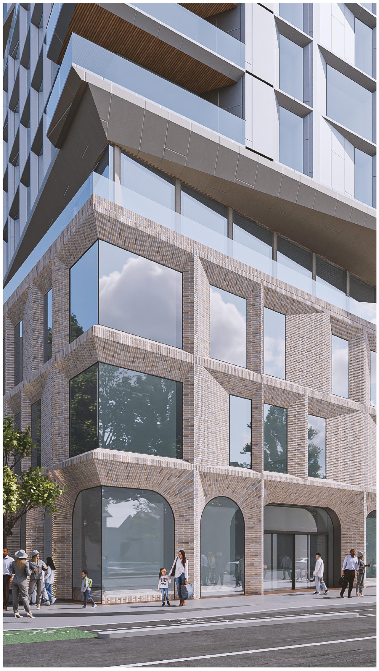 Rendering of building from page 21 of the file '2025-02-24 - Design Brief - D01-01-20-0019 & D02-02-20-0101'