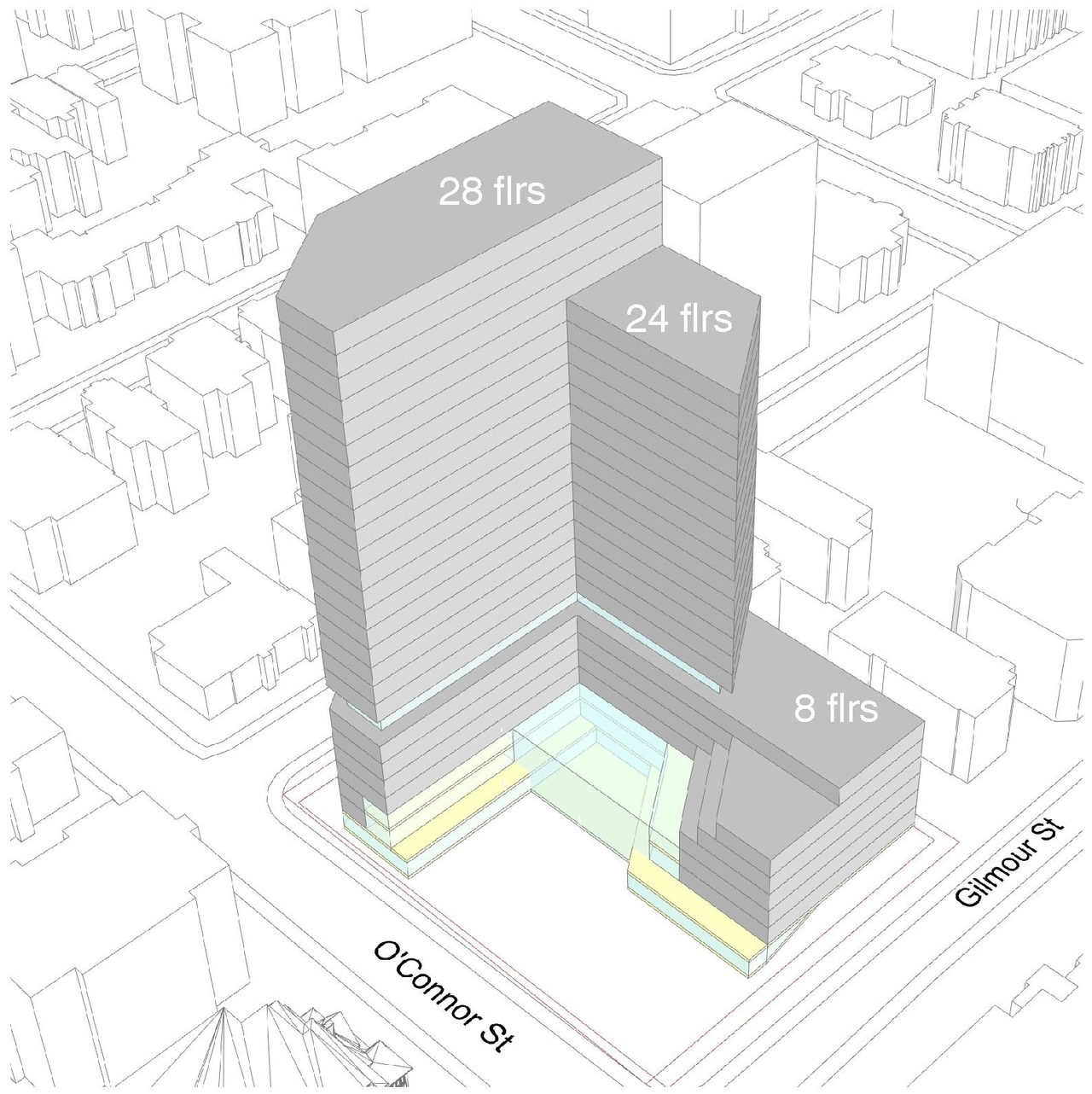 Rendering of building from page 31 of the file '2025-02-24 - Design Brief - D01-01-20-0019 & D02-02-20-0101'