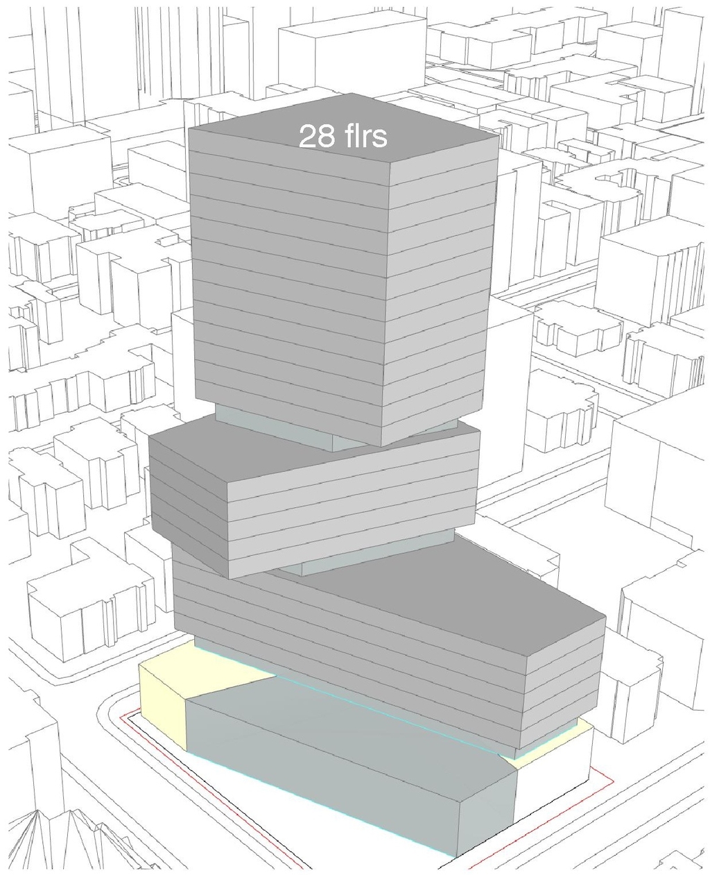 Rendering of building from page 31 of the file '2025-02-24 - Design Brief - D01-01-20-0019 & D02-02-20-0101'