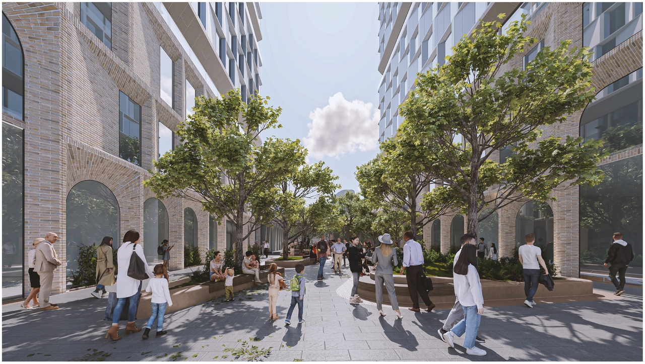 Rendering of building from page 33 of the file '2025-02-24 - Design Brief - D01-01-20-0019 & D02-02-20-0101'
