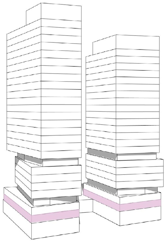 Rendering of building from page 49 of the file '2025-02-24 - Design Brief - D01-01-20-0019 & D02-02-20-0101'