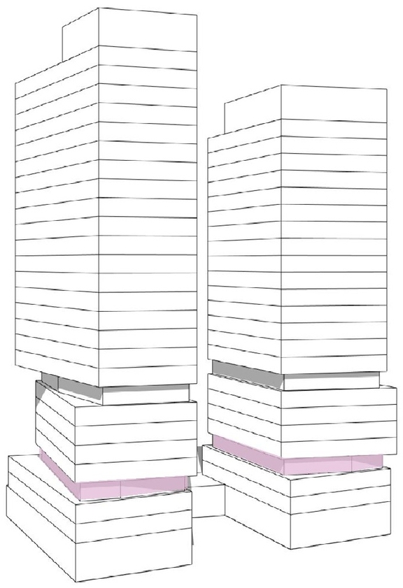 Rendering of building from page 51 of the file '2025-02-24 - Design Brief - D01-01-20-0019 & D02-02-20-0101'
