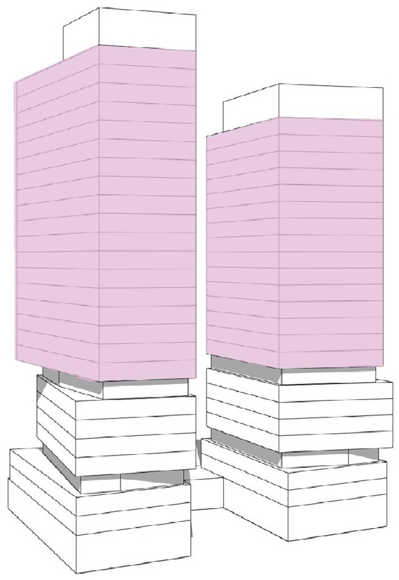 Rendering of building from page 54 of the file '2025-02-24 - Design Brief - D01-01-20-0019 & D02-02-20-0101'