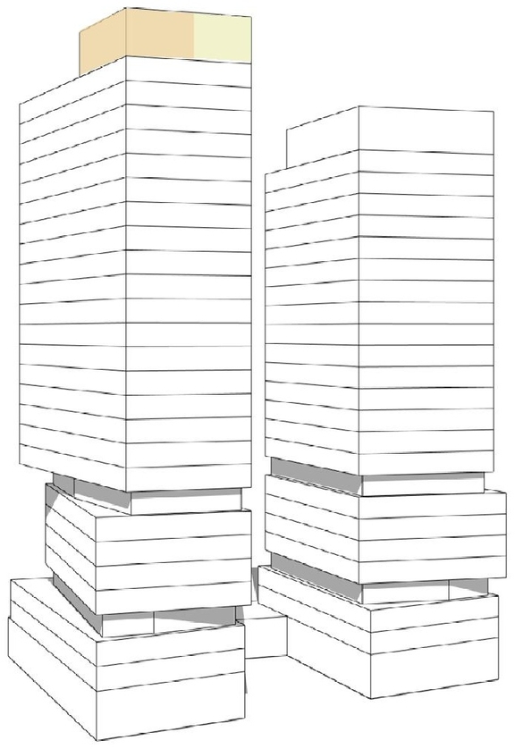 Rendering of building from page 57 of the file '2025-02-24 - Design Brief - D01-01-20-0019 & D02-02-20-0101'