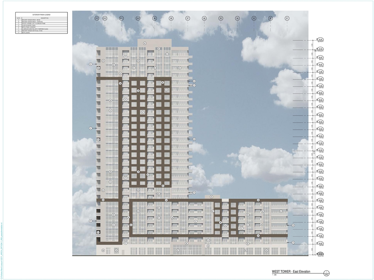 Rendering of building from page 14 of the file '2022-07-26 - Parking Levels and Floor Plans - D02-02-21-0009'