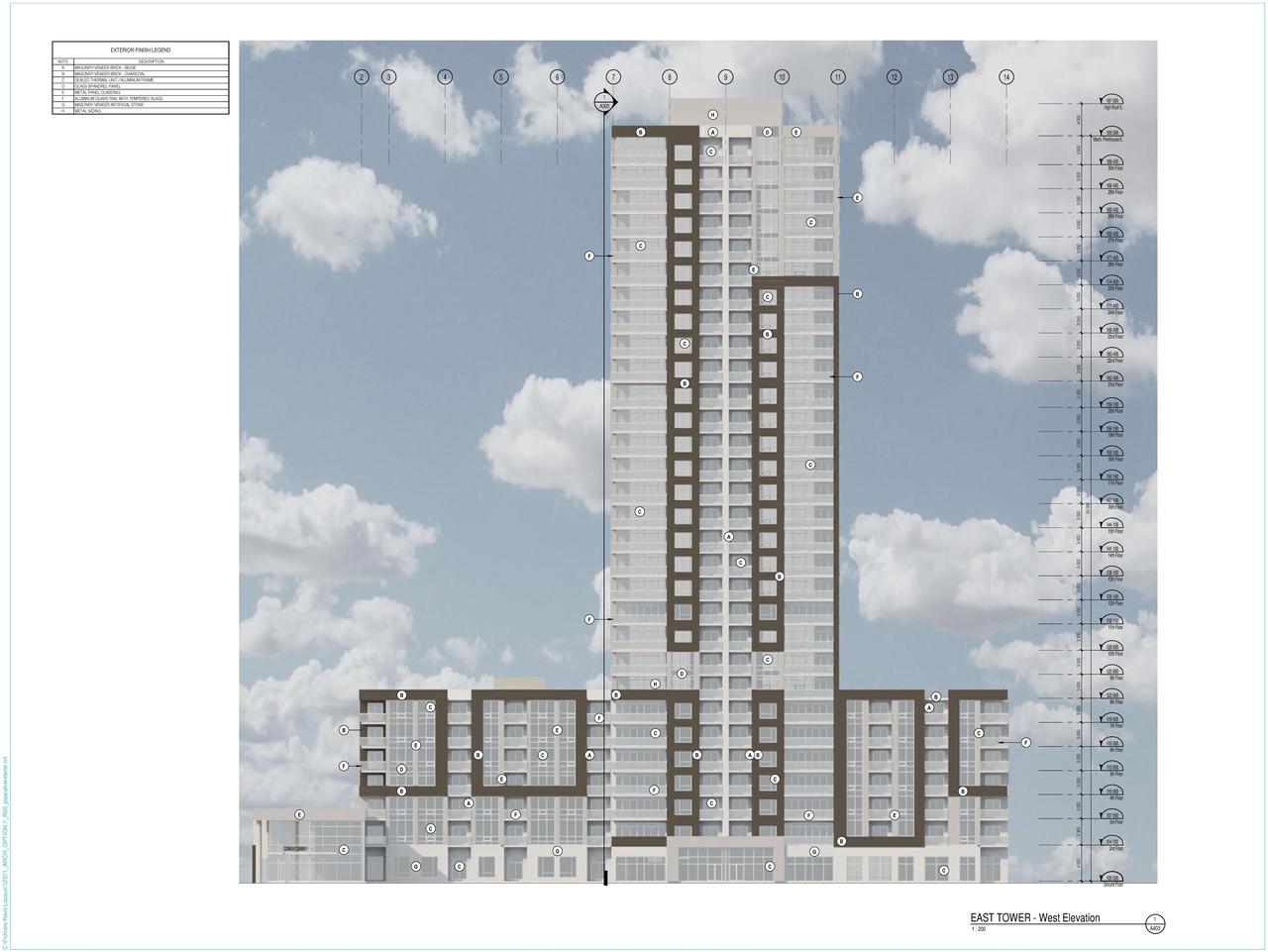 Rendering of building from page 15 of the file '2022-07-26 - Parking Levels and Floor Plans - D02-02-21-0009'