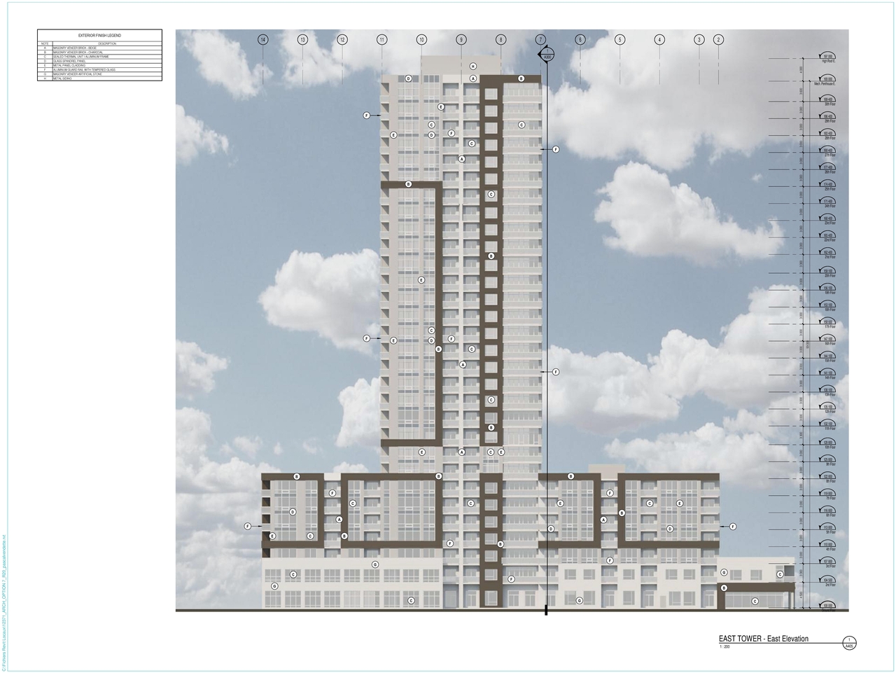 Rendering of building from page 17 of the file '2022-07-26 - Parking Levels and Floor Plans - D02-02-21-0009'