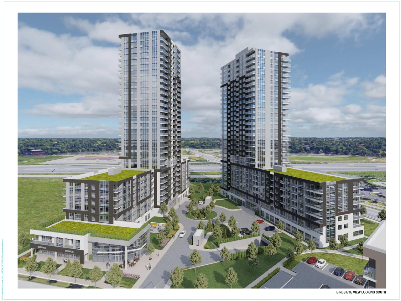 Rendering of building from page 22 of the file '2022-07-26 - Parking Levels and Floor Plans - D02-02-21-0009'