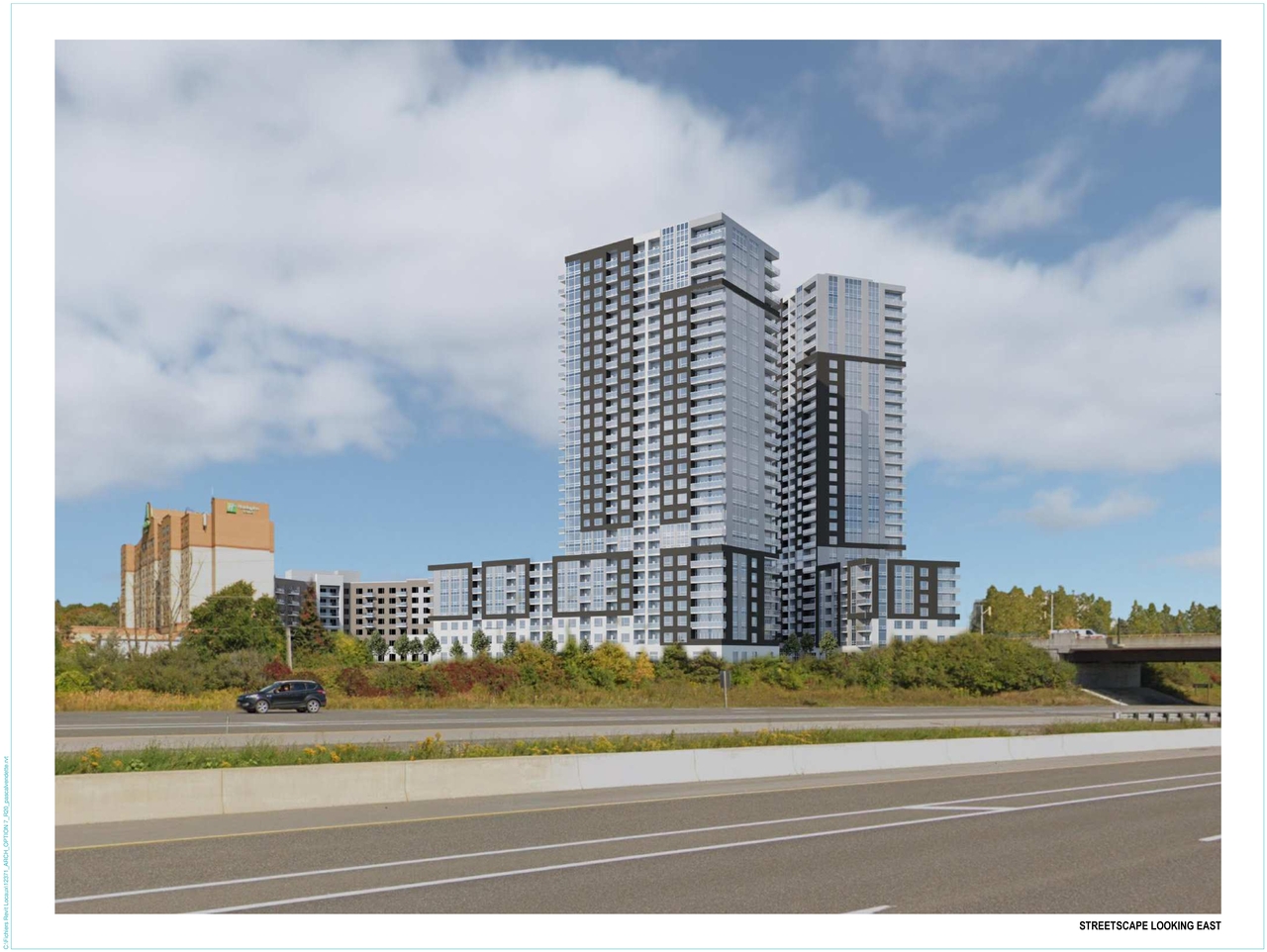 Rendering of building from page 23 of the file '2022-07-26 - Parking Levels and Floor Plans - D02-02-21-0009'