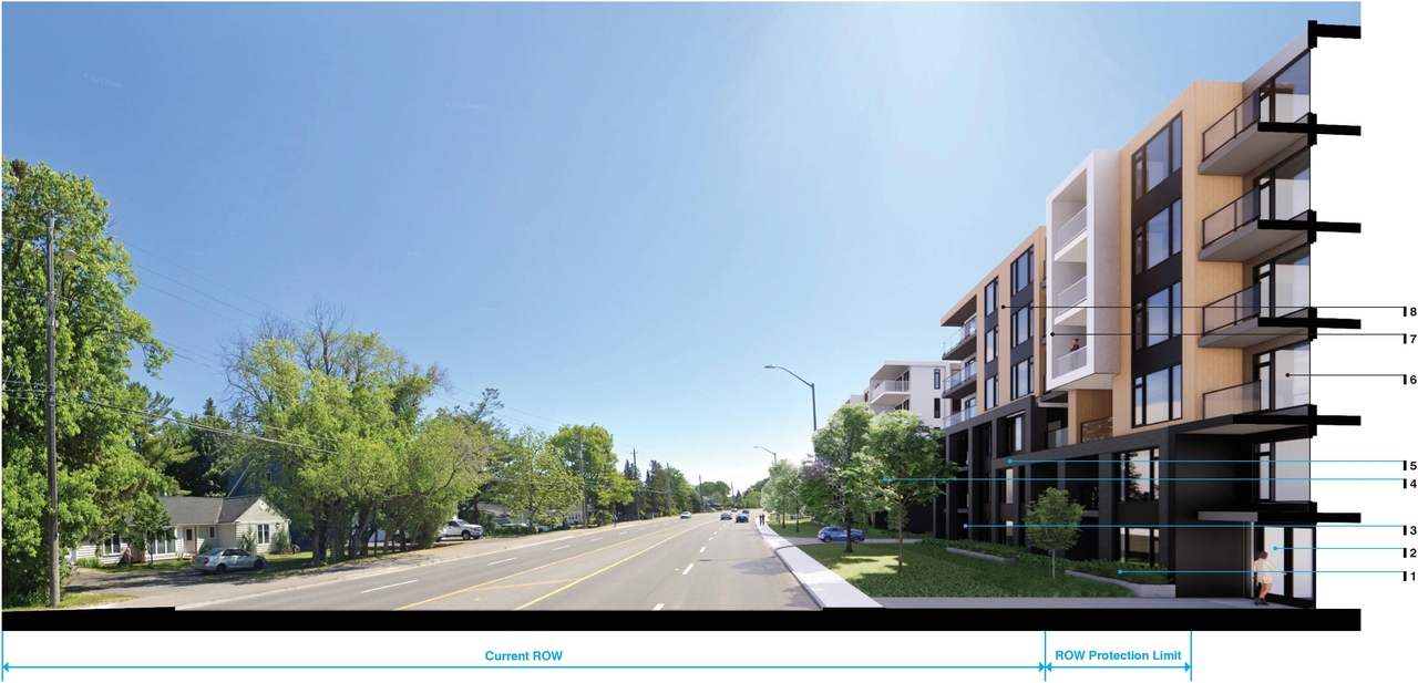 Rendering of building from page 8 of the file '2022-12-21 - Design Brief - D02-02-21-0082'