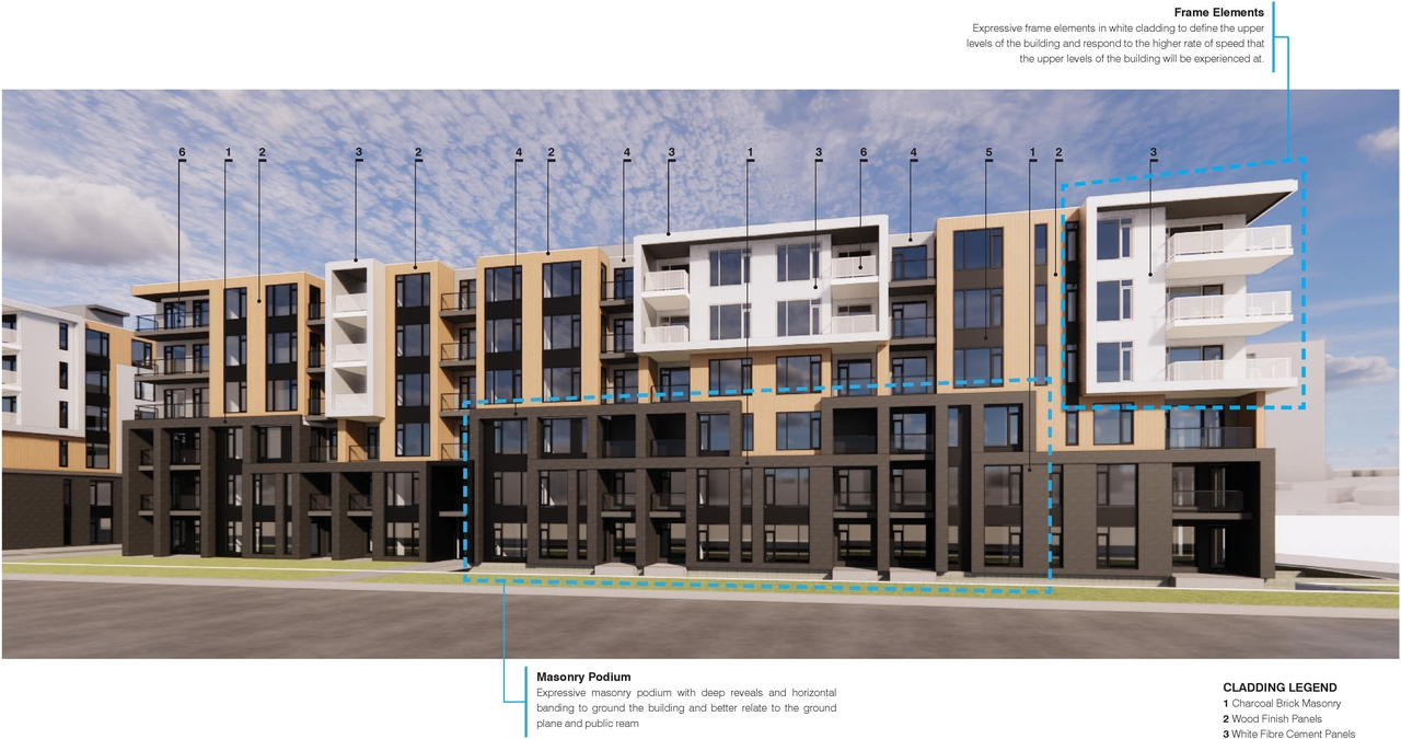 Rendering of building from page 10 of the file '2022-12-21 - Design Brief - D02-02-21-0082'