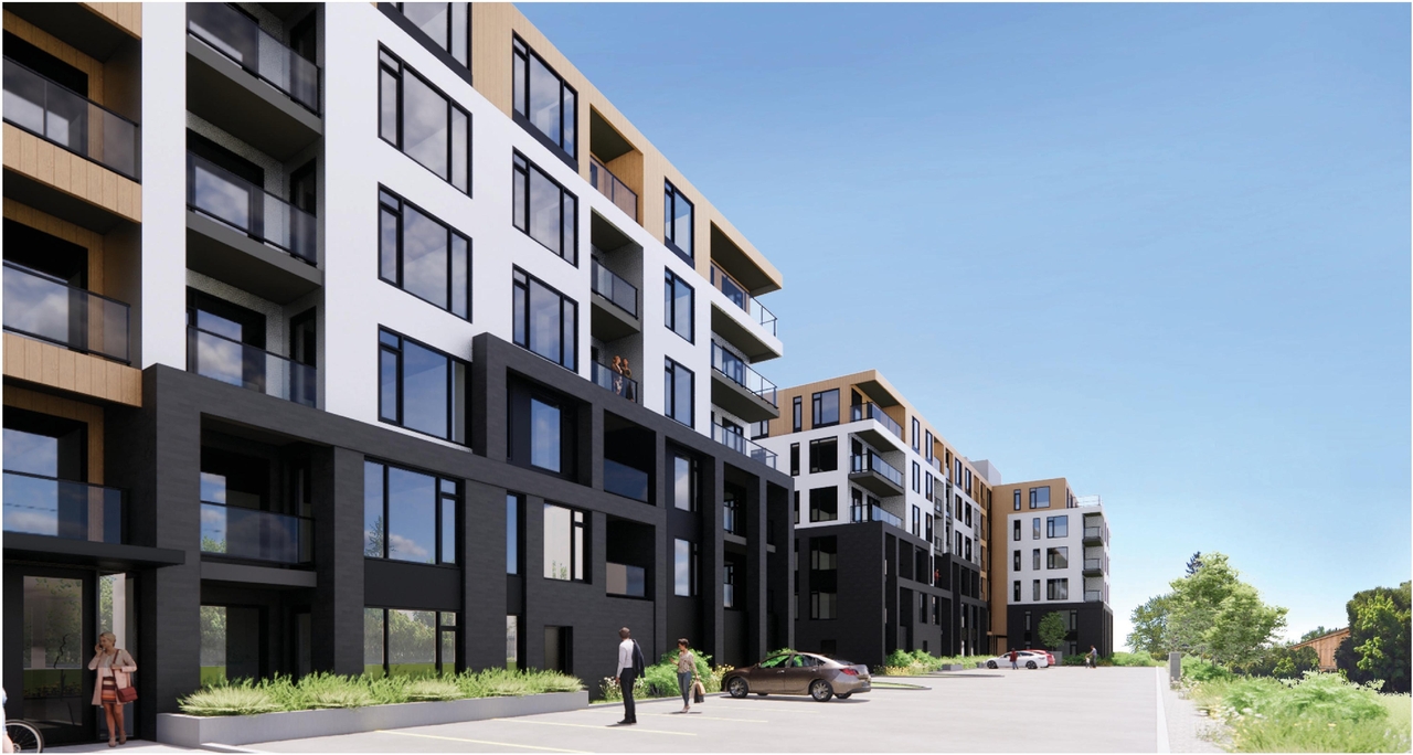 Rendering of building from page 11 of the file '2022-12-21 - Design Brief - D02-02-21-0082'