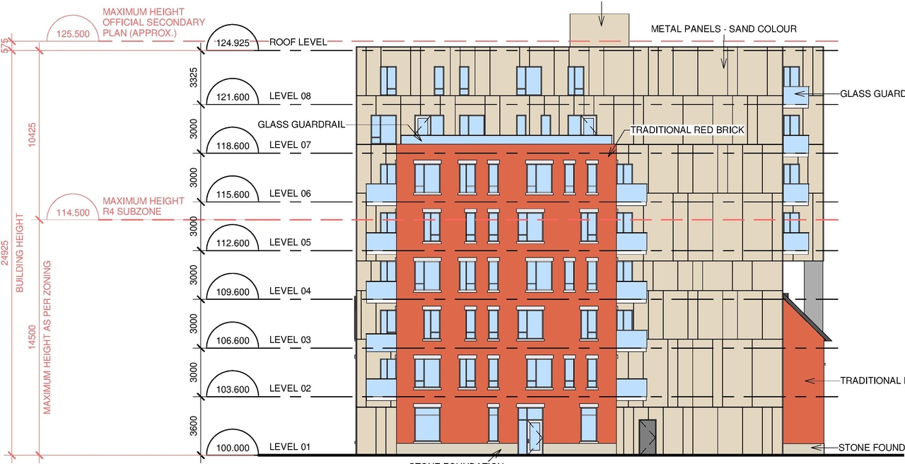 Rendering of building from page 24 of the file '2021-08-19 - Architectural Package and Design Brief - D02-02-21-0084'