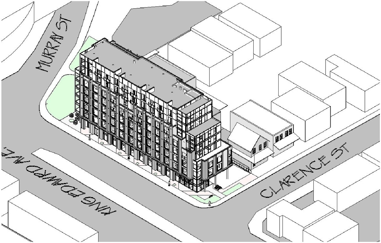 Rendering of building from page 16 of the file '2021-08-23 - Design Brief - D02-02-21-0085'