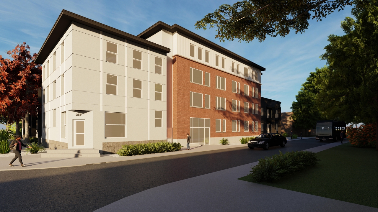 Rendering of building from page 3 of the file '2021-08-27 - Renderings - D02-02-21-0088'