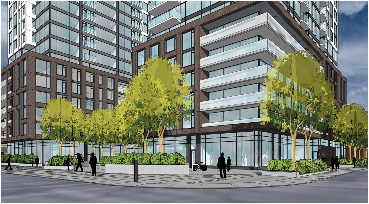 Rendering of building from page 4 of the file '2021-09-29 - Revised Building Views - D02-02-21-0093'