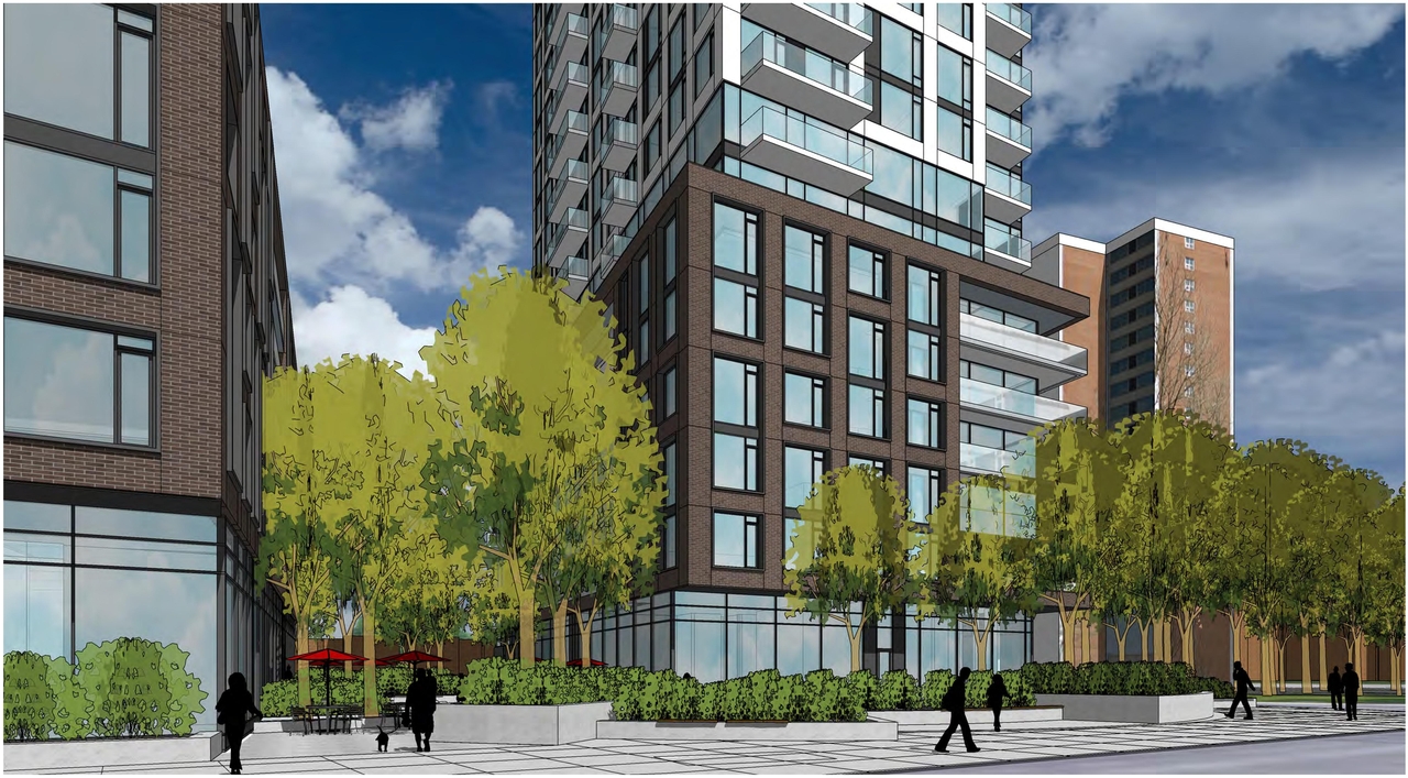 Rendering of building from page 8 of the file '2021-09-29 - Revised Building Views - D02-02-21-0093'
