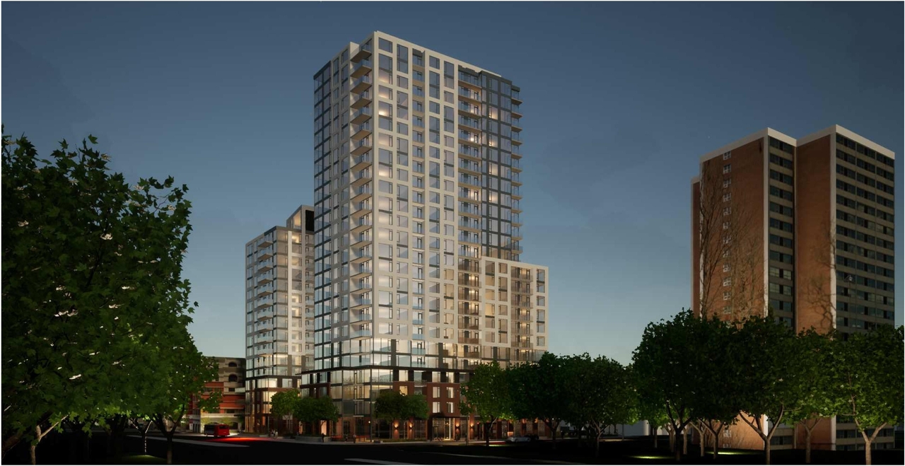Rendering of building from page 24 of the file '2022-08-22 - FORMAL URBAN DESIGN REVIEW PANEL - Urban Design 220818 Package - D02-02-21-0093'