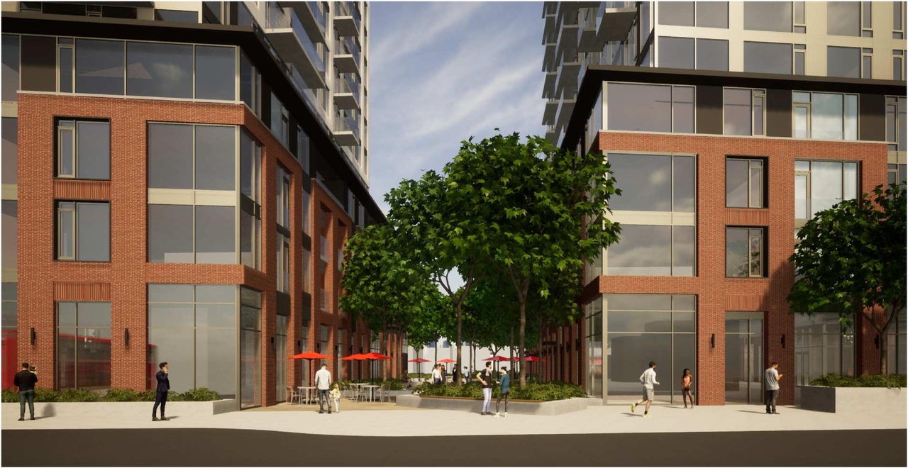 Rendering of building from page 27 of the file '2022-08-22 - FORMAL URBAN DESIGN REVIEW PANEL - Urban Design 220818 Package - D02-02-21-0093'