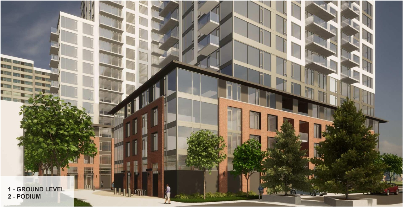 Rendering of building from page 28 of the file '2022-08-22 - FORMAL URBAN DESIGN REVIEW PANEL - Urban Design 220818 Package - D02-02-21-0093'