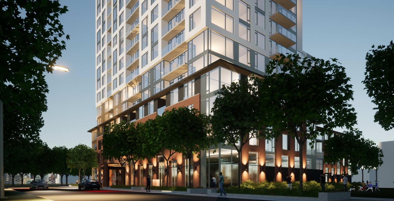 Rendering of building from page 33 of the file '2022-08-22 - FORMAL URBAN DESIGN REVIEW PANEL - Urban Design 220818 Package - D02-02-21-0093'