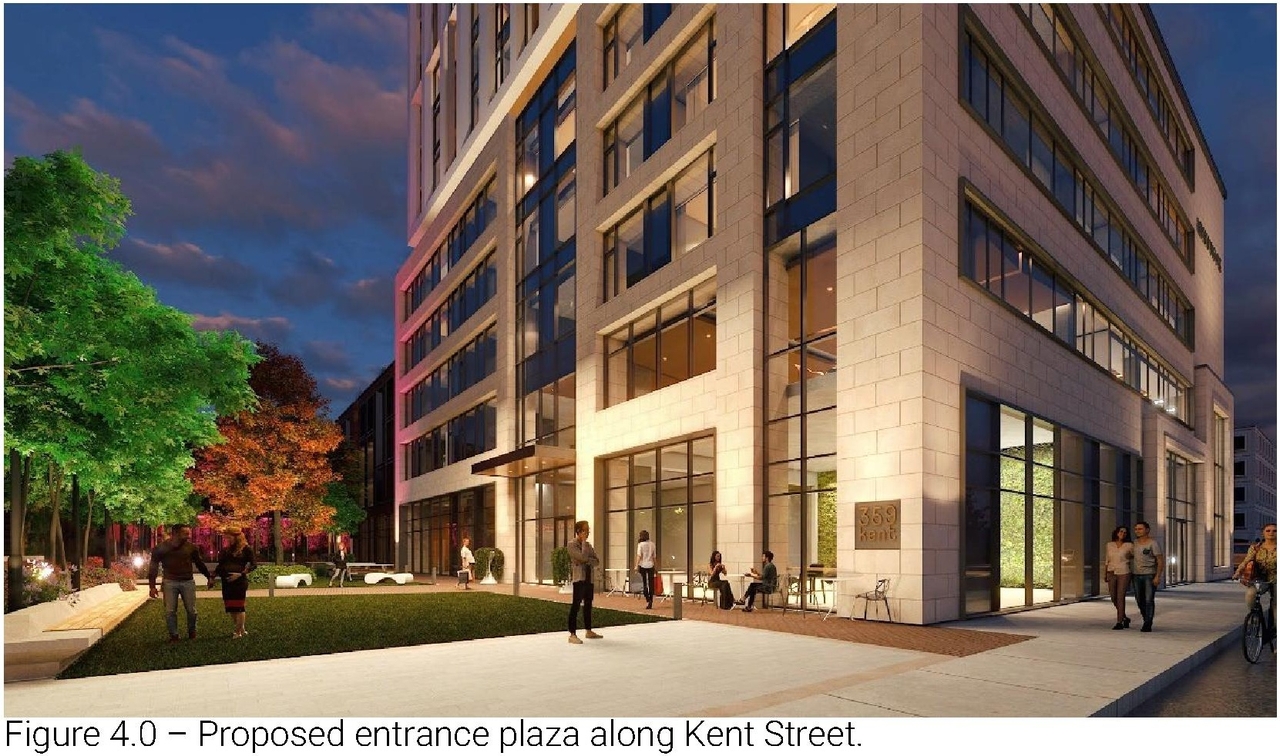 Rendering of building from page 4 of the file '2023-08-01 - Design Brief Revision No 2 - D02-02-21-0095'