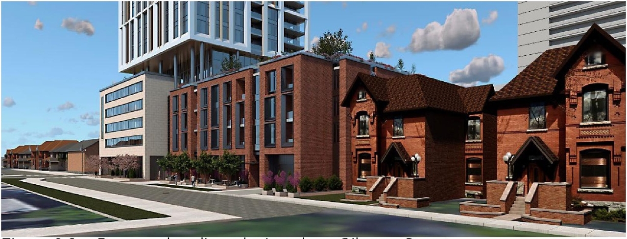 Rendering of building from page 6 of the file '2023-08-01 - Design Brief Revision No 2 - D02-02-21-0095'