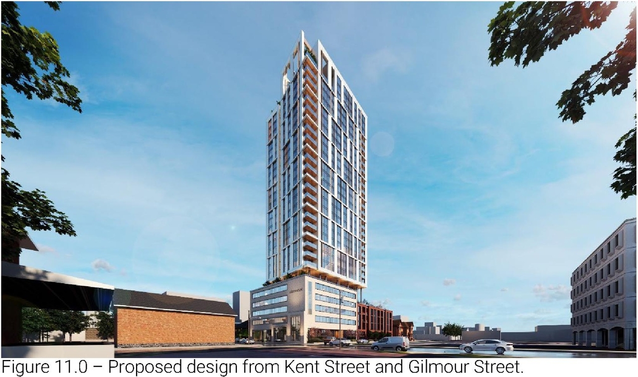 Rendering of building from page 7 of the file '2023-08-01 - Design Brief Revision No 2 - D02-02-21-0095'