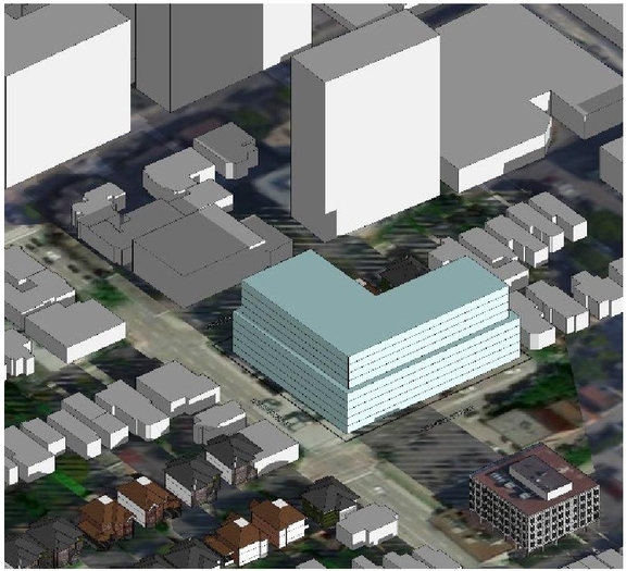 Rendering of building from page 13 of the file '2023-08-01 - Design Brief Revision No 2 - D02-02-21-0095'