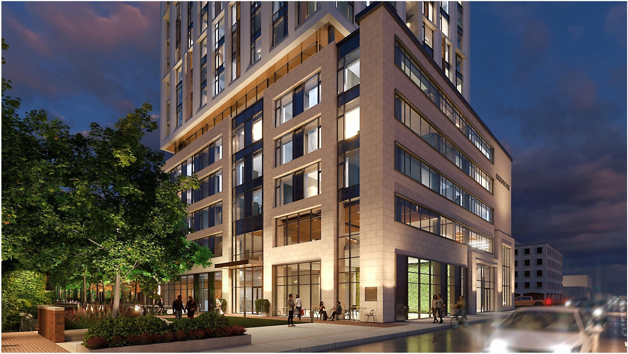 Rendering of building from page 13 of the file '2023-08-01 - Rendered Views - D02-02-21-0095'