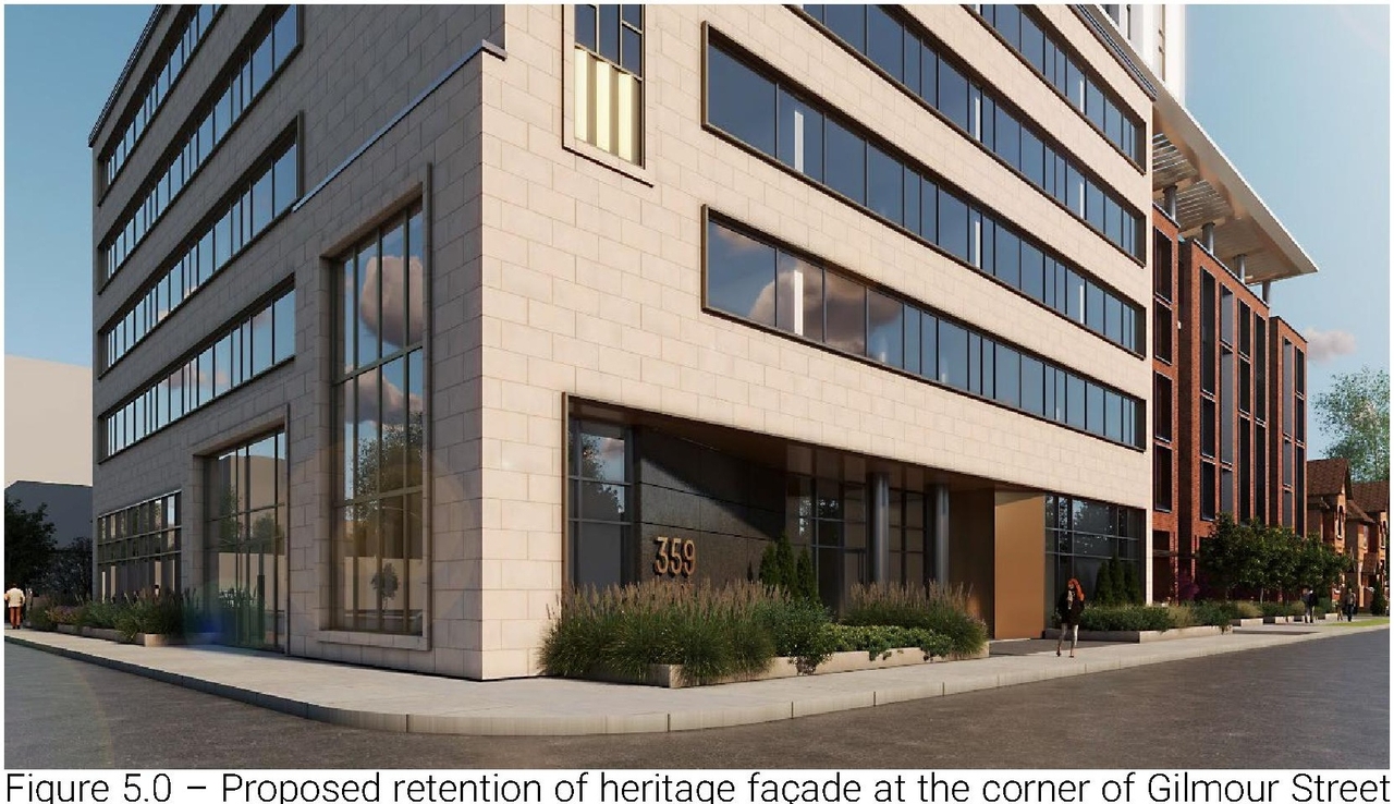 Rendering of building from page 4 of the file '2023-03-20 - Design Brief - D02-02-21-0095'