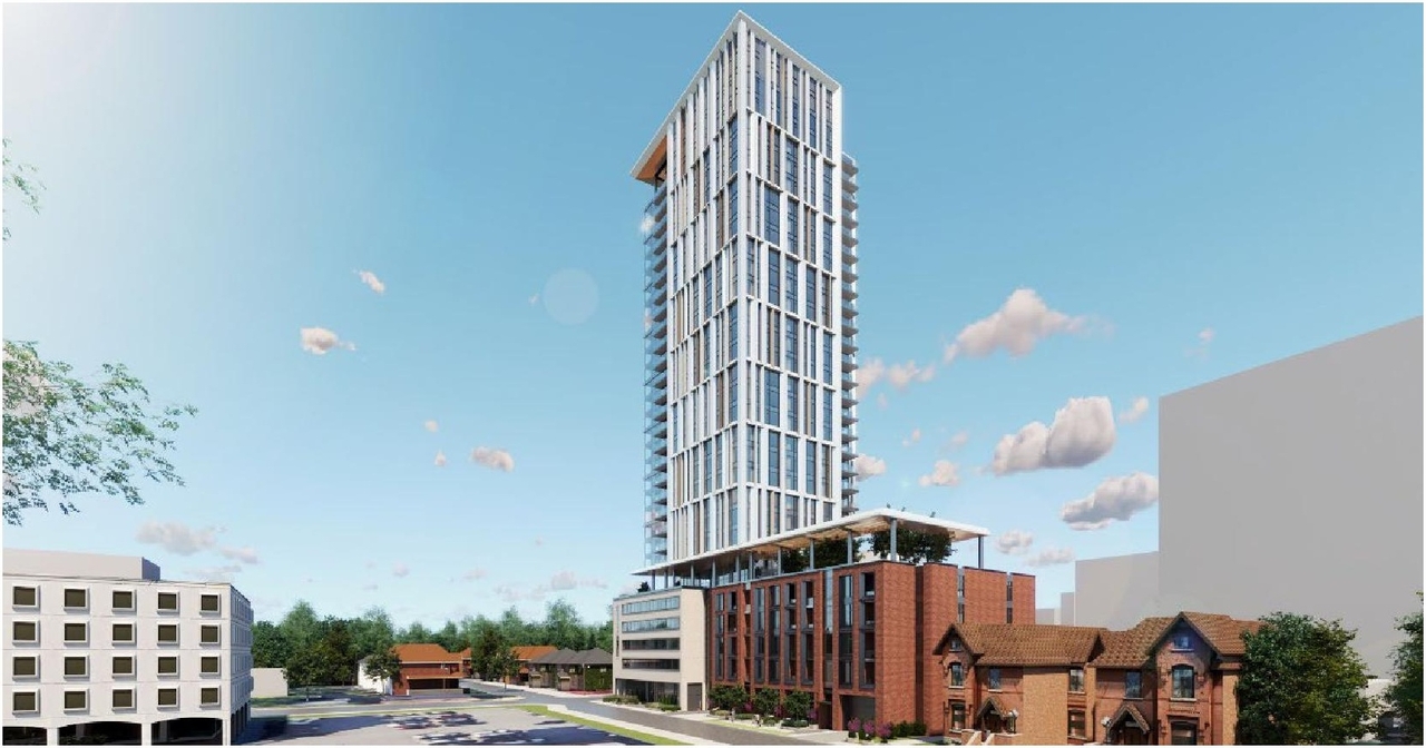 Rendering of building from page 8 of the file '2023-03-20 - Design Brief - D02-02-21-0095'