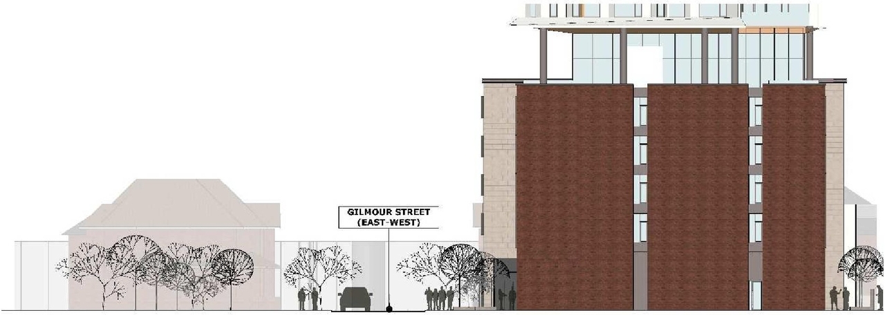 Rendering of building from page 10 of the file '2023-03-20 - Design Brief - D02-02-21-0095'