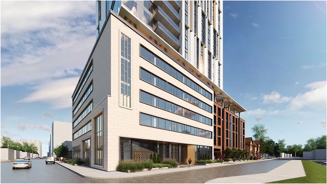 Rendering of building from page 8 of the file '2023-03-20 - Rendered Views - D02-02-21-0095'