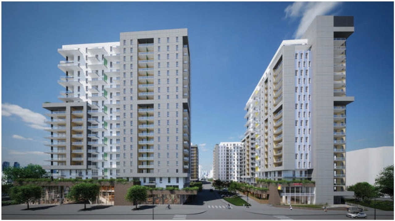 Rendering of building from page 8 of the file '2023-10-13 - Design Brief - D02-02-21-0137'