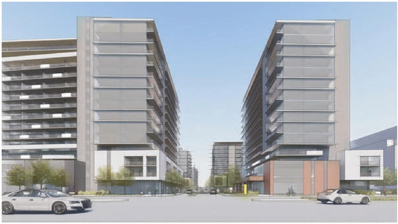 Rendering of building from page 8 of the file '2023-10-13 - Design Brief - D02-02-21-0137'