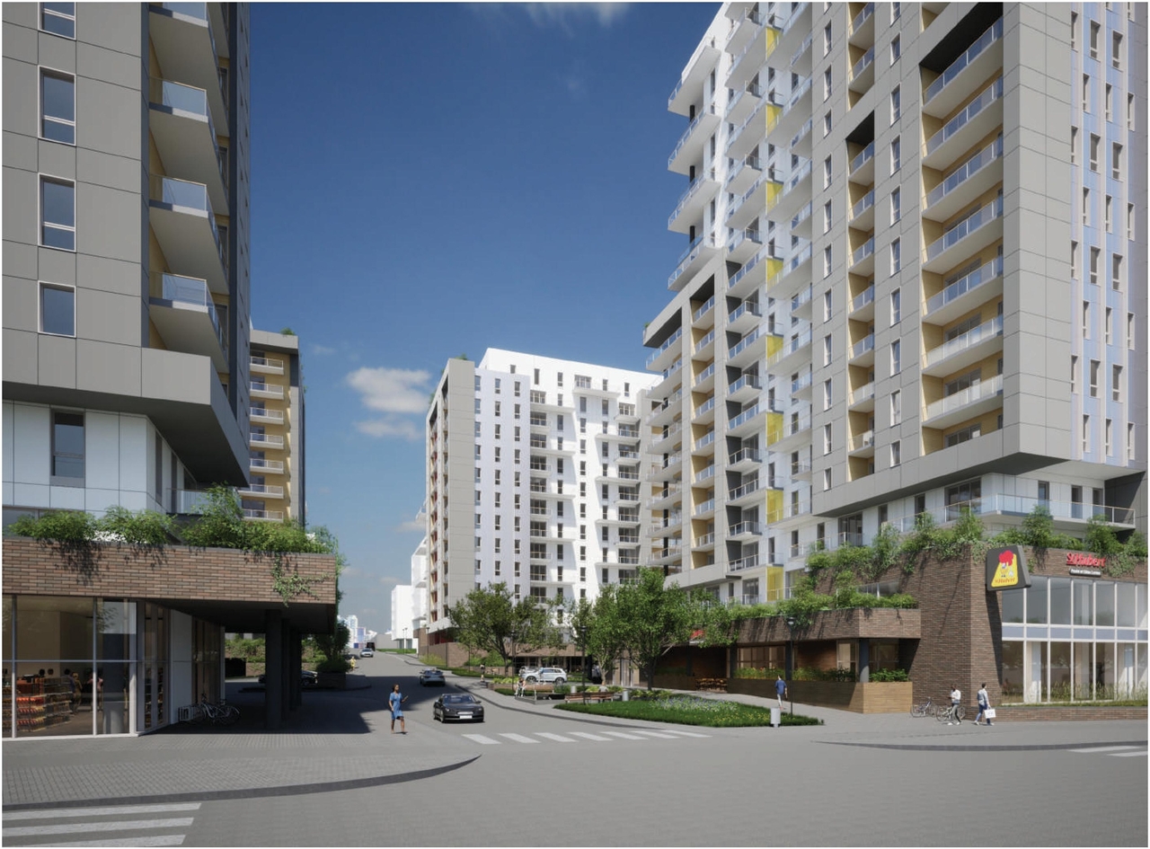 Rendering of building from page 25 of the file '2023-10-13 - Design Brief - D02-02-21-0137'
