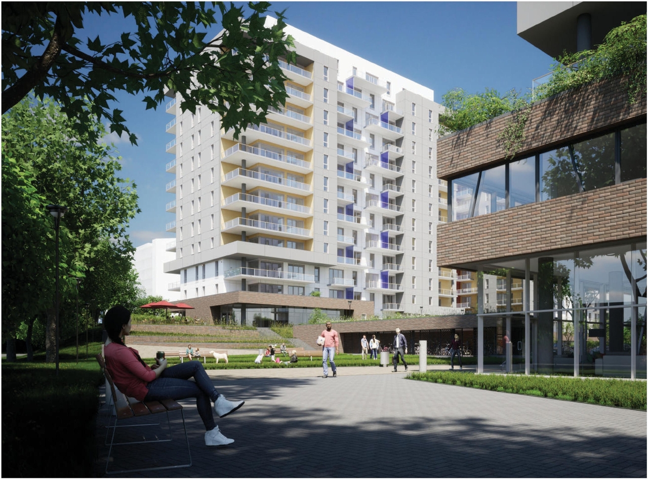 Rendering of building from page 40 of the file '2023-10-13 - Design Brief - D02-02-21-0137'