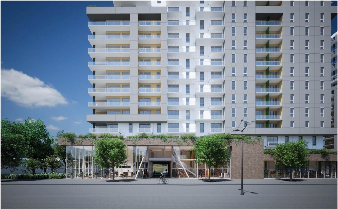 Rendering of building from page 66 of the file '2023-10-13 - Design Brief - D02-02-21-0137'