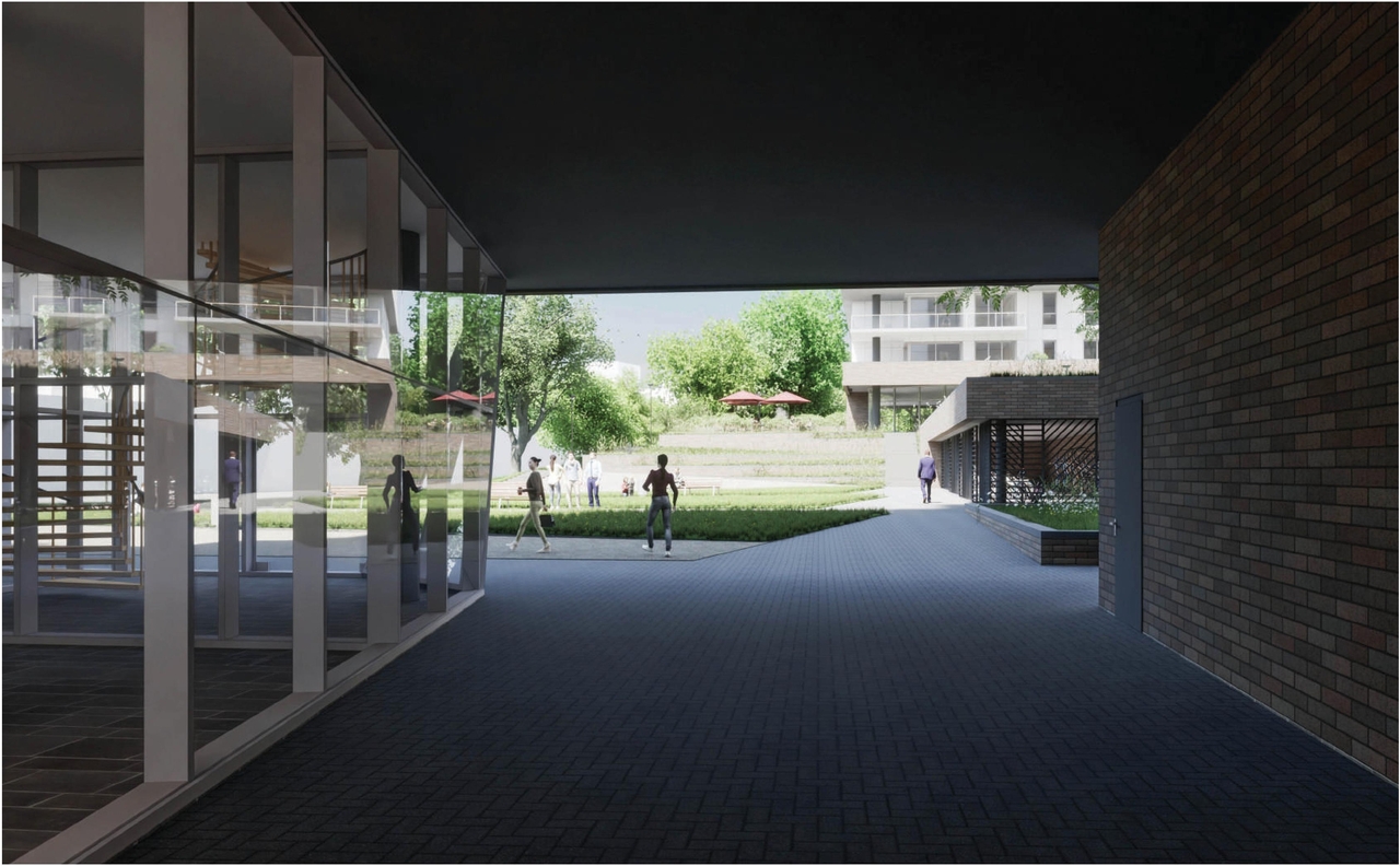 Rendering of building from page 67 of the file '2023-10-13 - Design Brief - D02-02-21-0137'