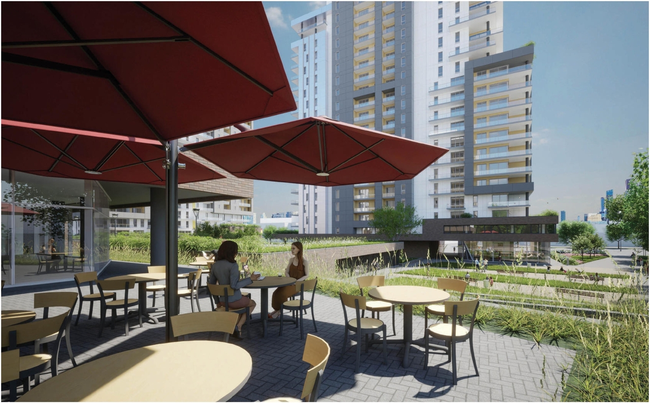 Rendering of building from page 79 of the file '2023-10-13 - Design Brief - D02-02-21-0137'