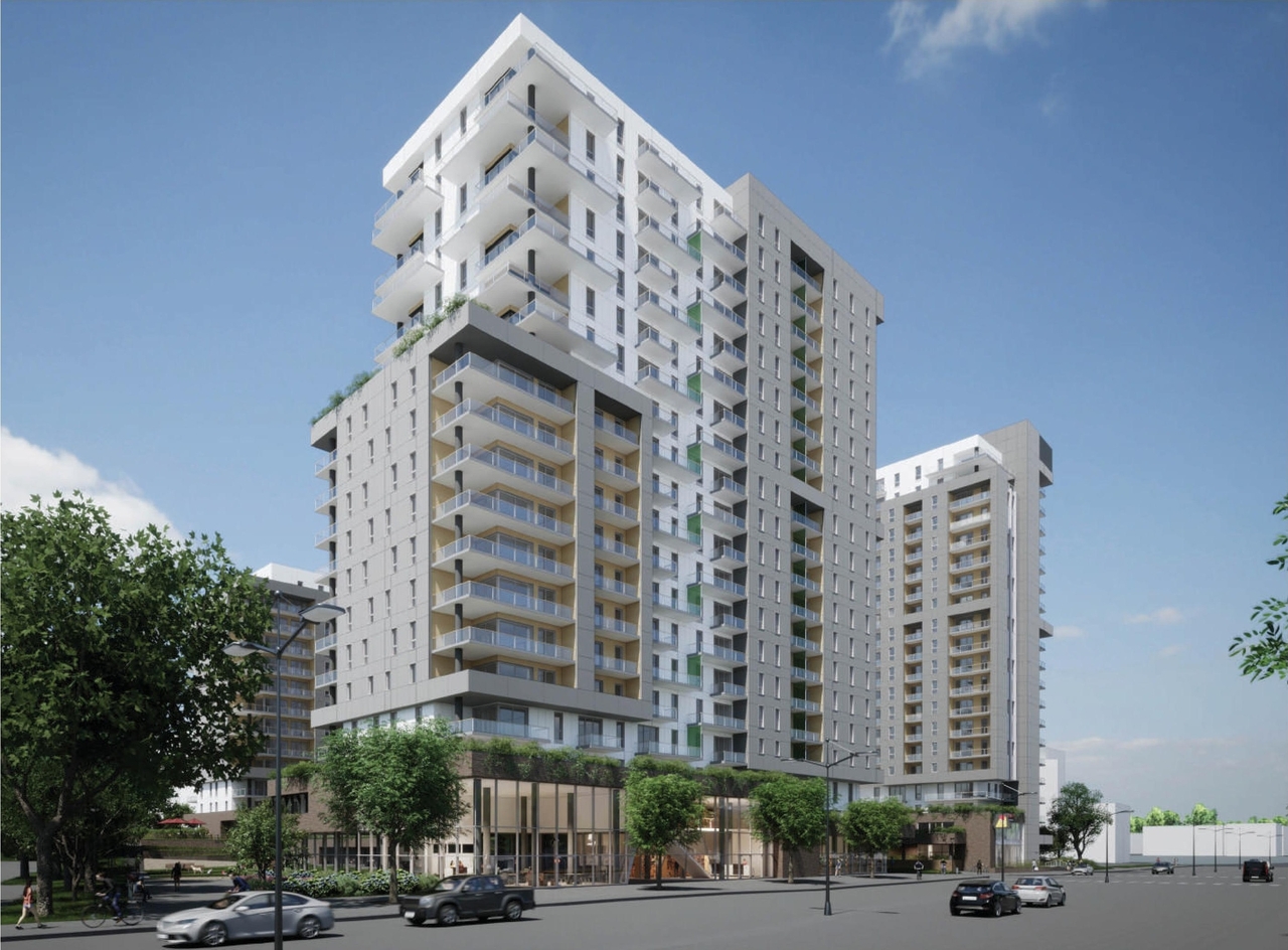 Rendering of building from page 32 of the file '2023-10-13 - Design Brief - D02-02-21-0137'