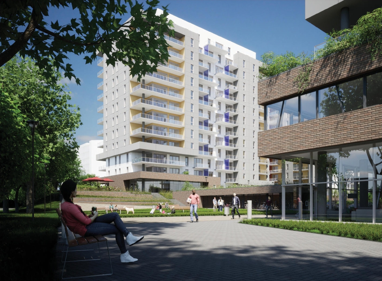 Rendering of building from page 40 of the file '2023-10-13 - Design Brief - D02-02-21-0137'