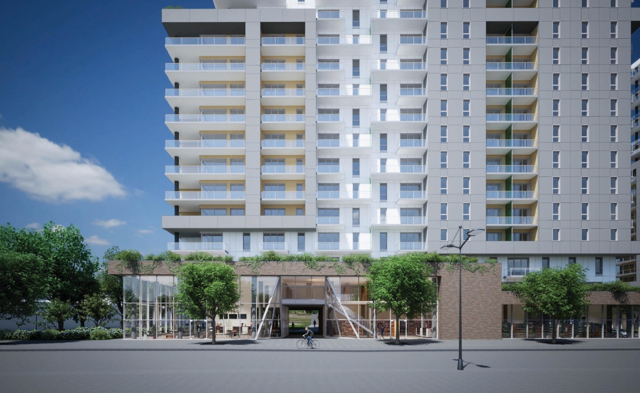 Rendering of building from page 66 of the file '2023-10-13 - Design Brief - D02-02-21-0137'