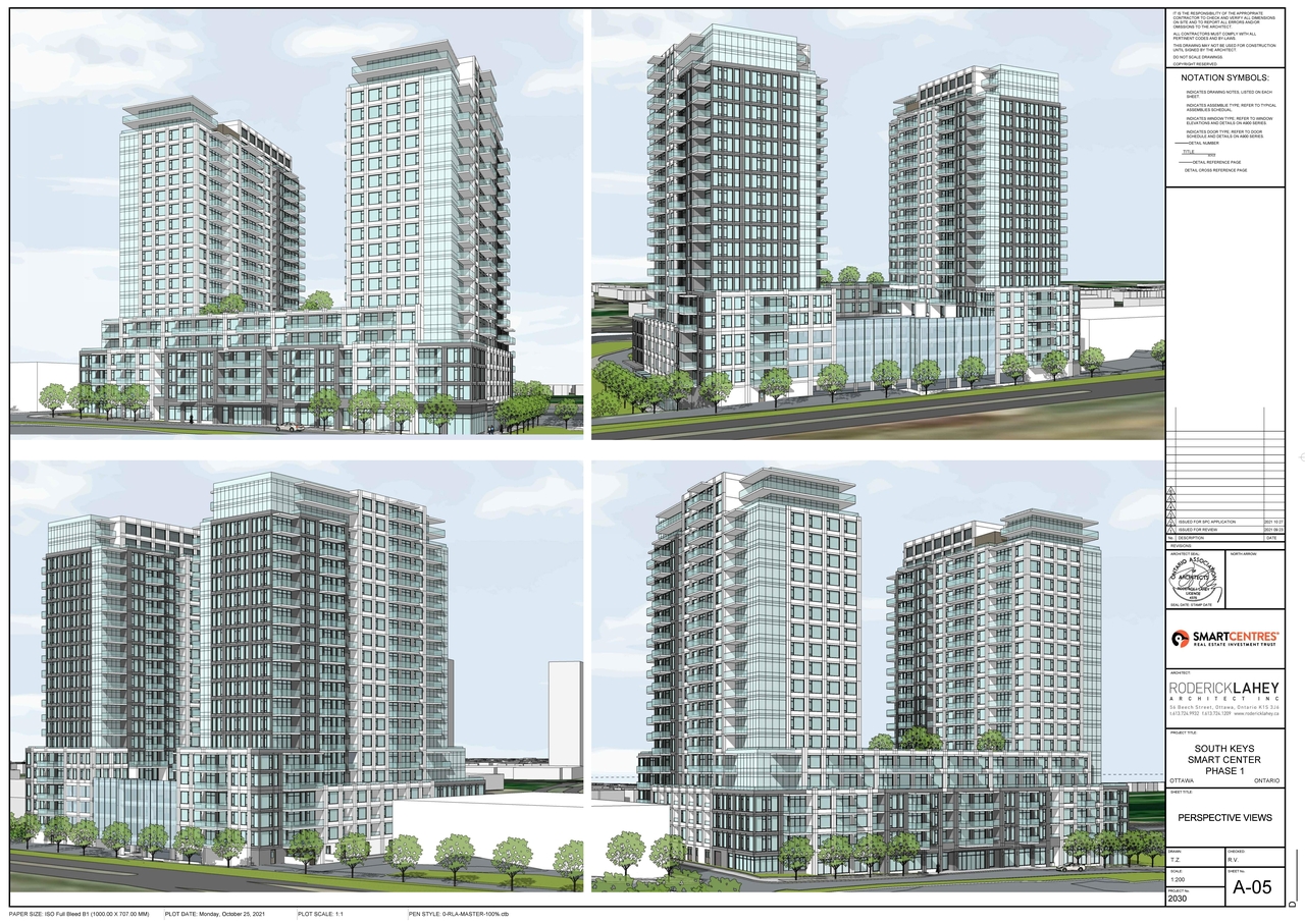 Rendering of building from page 5 of the file '2021-10-29 - Elevations, Floor Plans, Shadow Study - D02-02-21-0139'